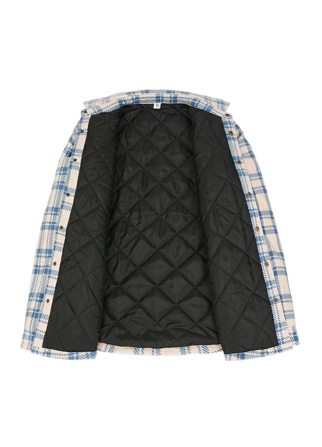 Kids Warm Quilted Lined Snap Button Shirt Jacket