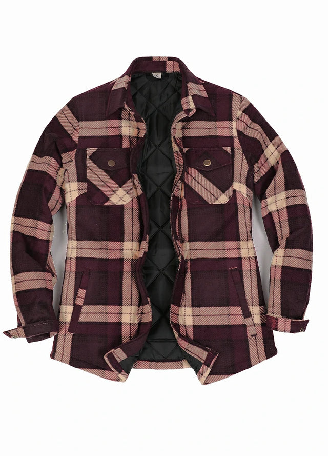 Women's Quilted Lined Snap Button Shirt Jacket