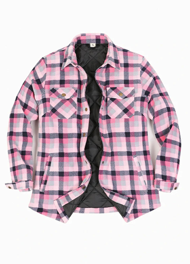 Women's Quilted Lined Snap Button Shirt Jacket