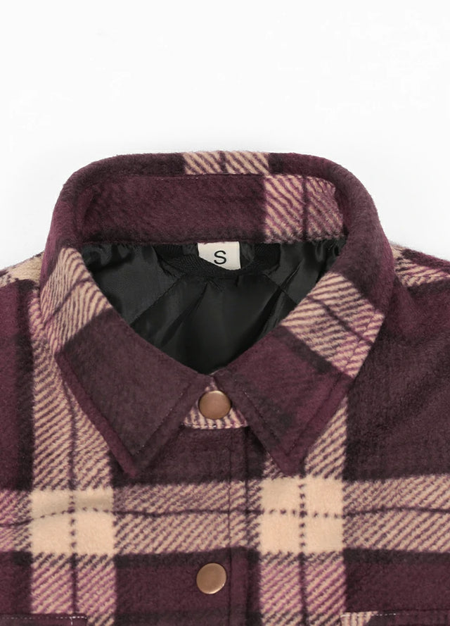 Women's Quilted Lined Snap Button Shirt Jacket