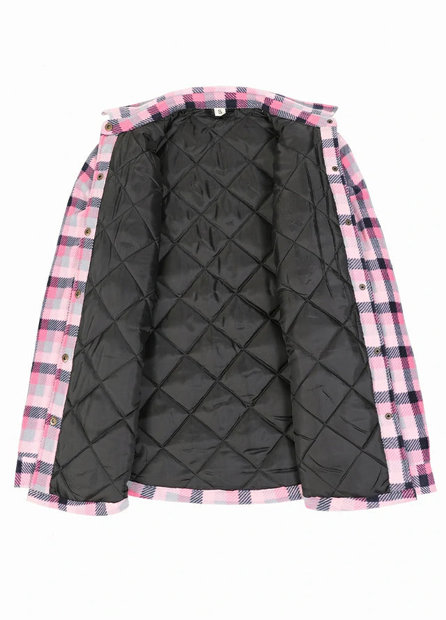 Women's Quilted Lined Snap Button Shirt Jacket