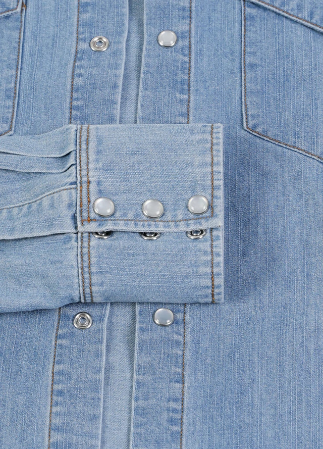 Men's Retro Pearl Snap Denim Western Shirt