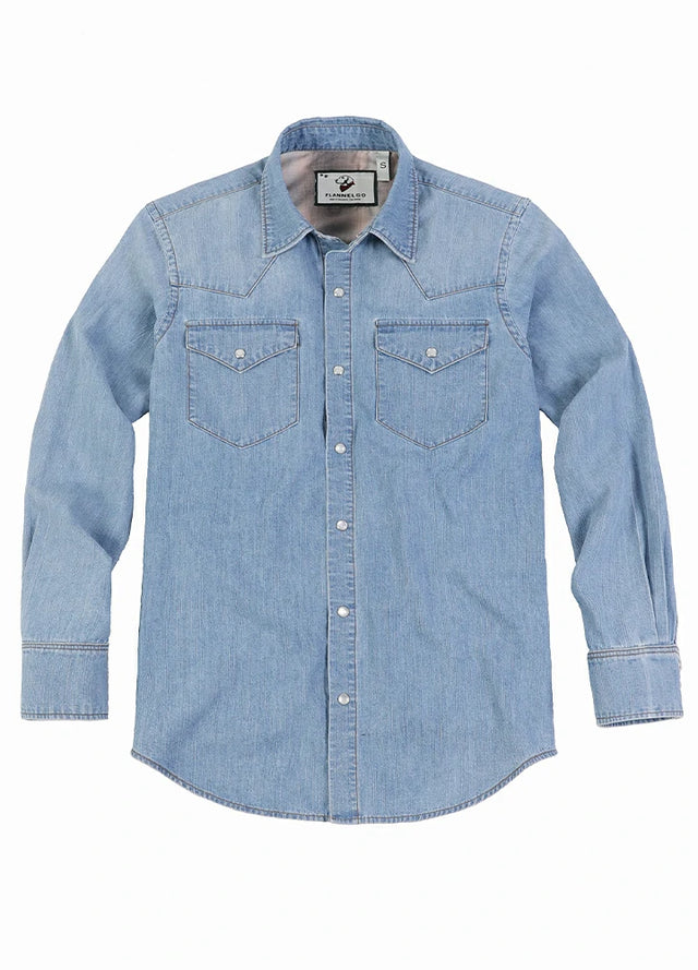 Men's Retro Pearl Snap Denim Western Shirt