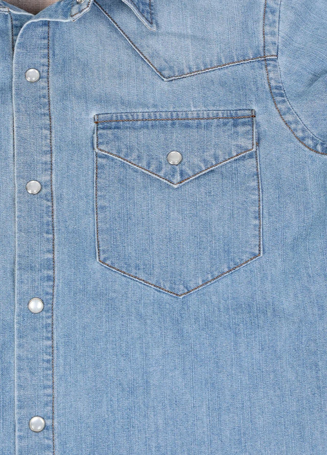 Men's Retro Pearl Snap Denim Western Shirt