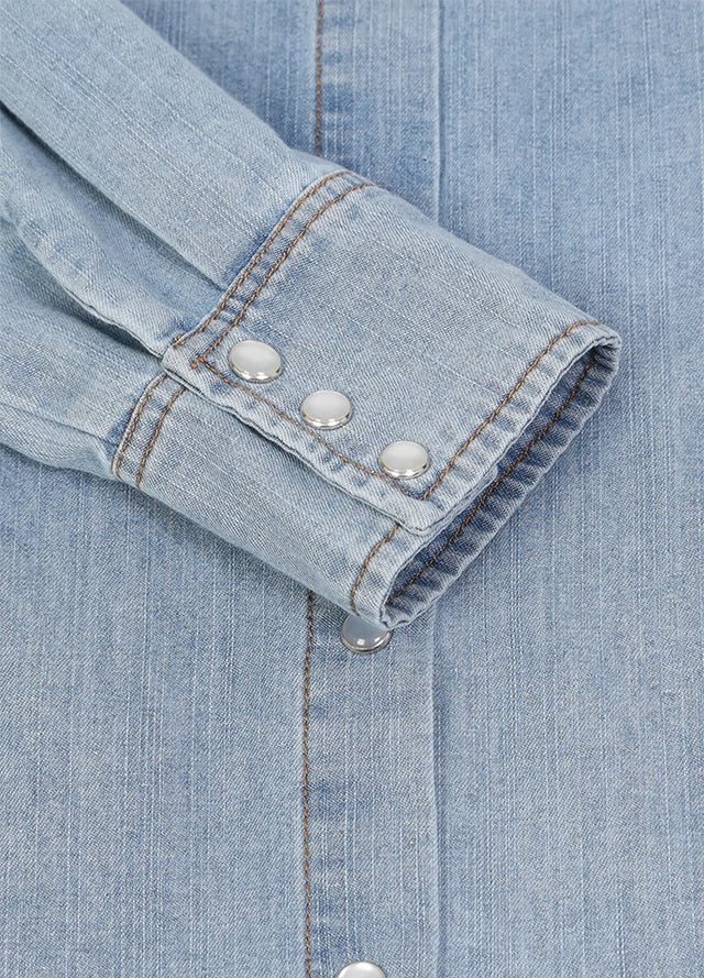 Women's Retro Pearl Snap Denim Western Shirt