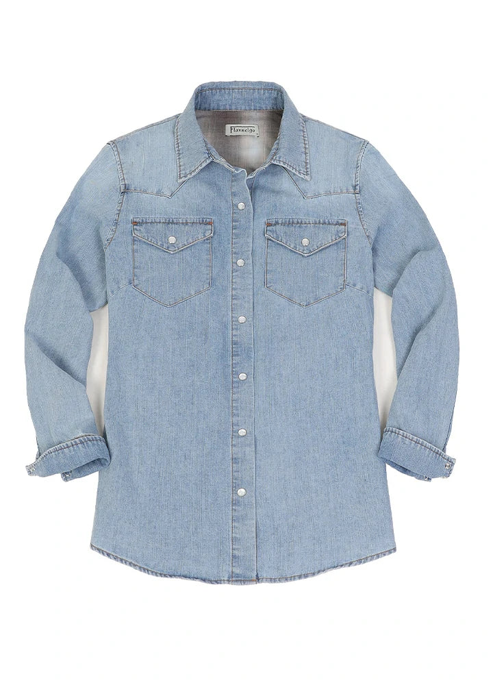 Women's Retro Pearl Snap Denim Western Shirt – FlannelGo