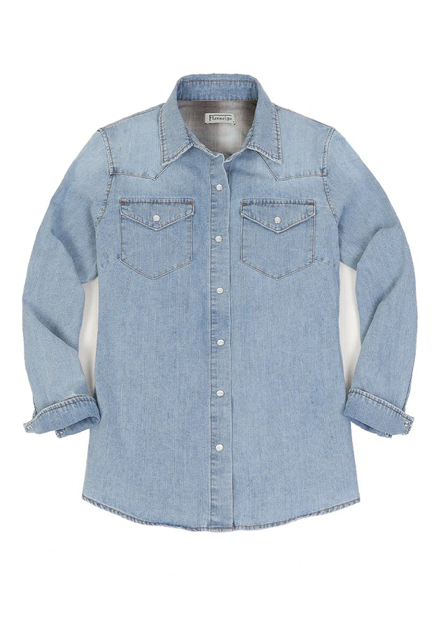 Women's Retro Pearl Snap Denim Western Shirt