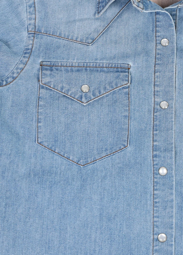 Women's Retro Pearl Snap Denim Western Shirt