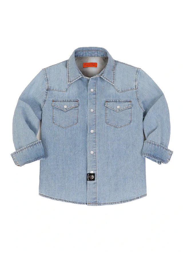Kids Retro Pearl Snap Denim Western Shirt