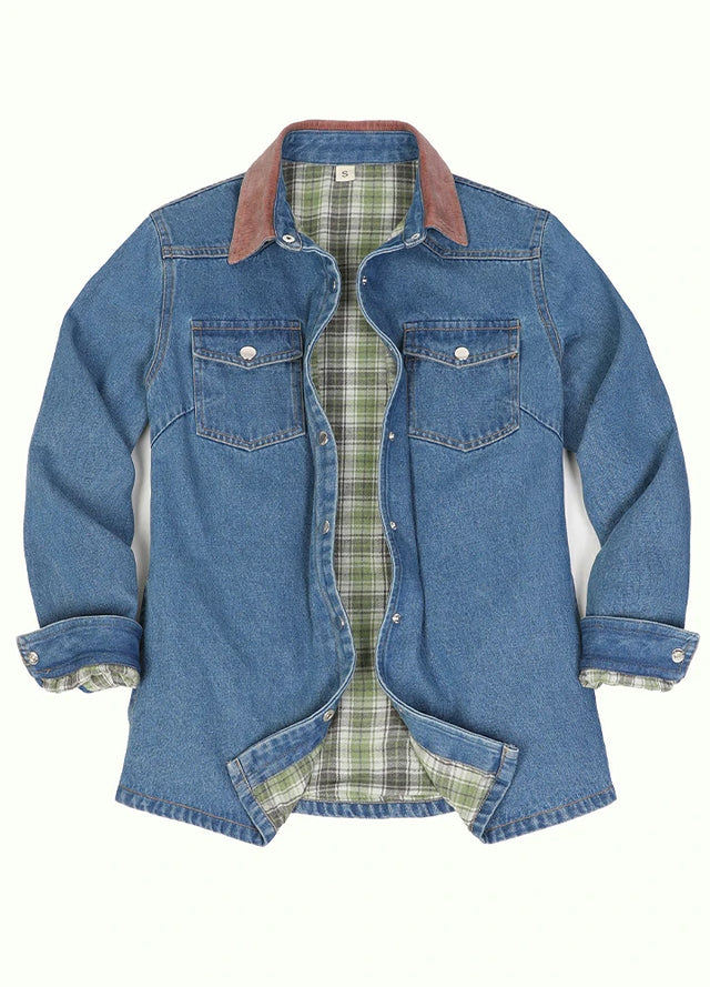 Women's Workwear Flannel Lined Denim Shirt Jacket, Snap Button