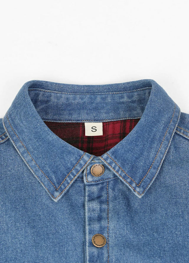 Men's Classic Denim Flannel Lined Shirt Jacket, Snap Button