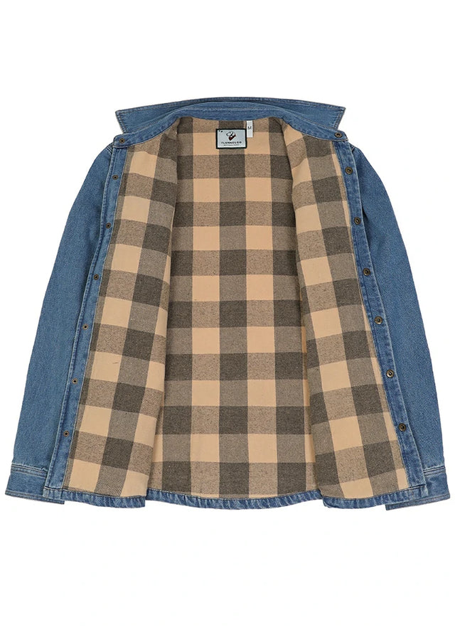 Men's Classic Denim Flannel Lined Shirt Jacket, Snap Button