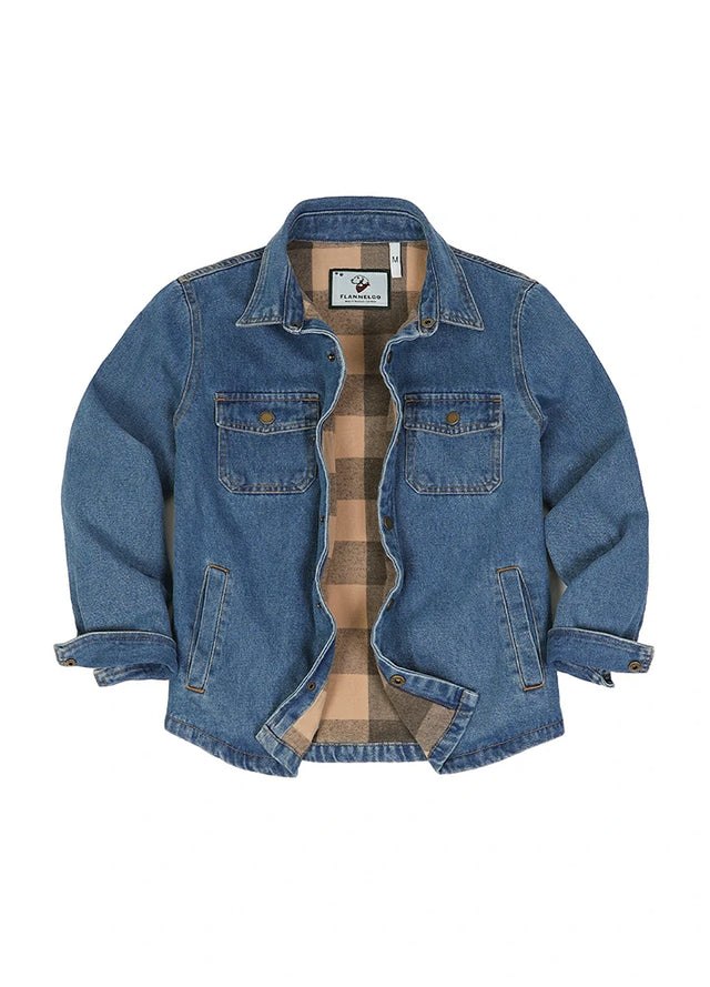Kid's Classic Denim Flannel Lined Snap Button Shirt Jacket