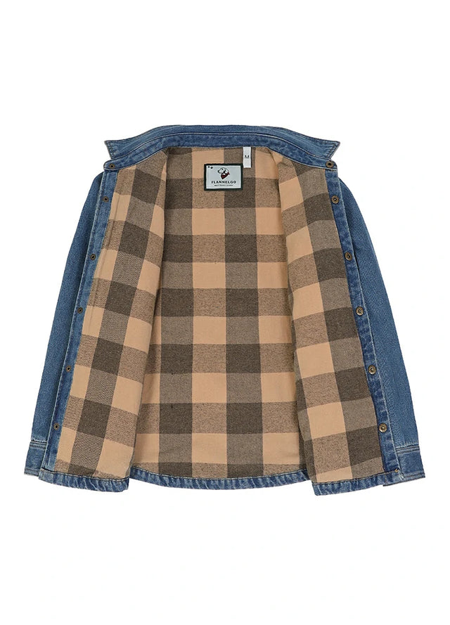 Kid's Classic Denim Flannel Lined Snap Button Shirt Jacket