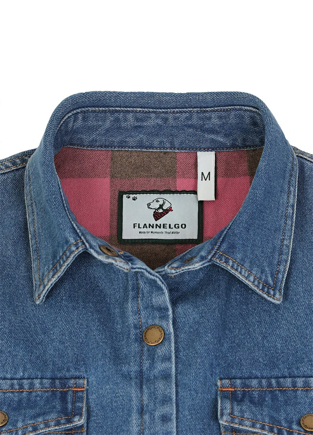 Women's Classic Denim Flannel Lined Shacket, Snap Button