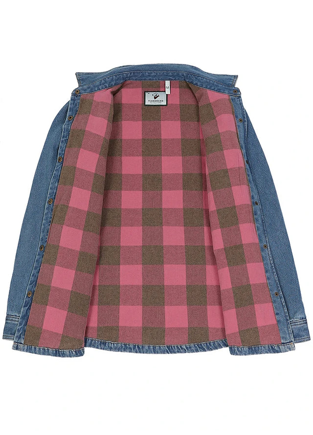 Women's Classic Denim Flannel Lined Shacket, Snap Button