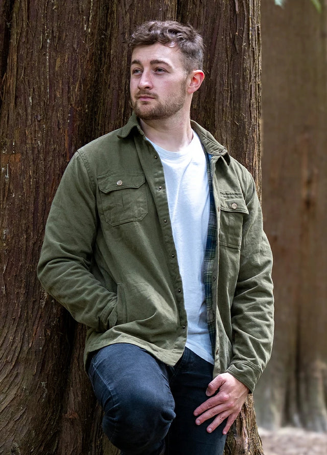 Men's Flannel Lined Heavy Washed Cotton Outdoor Utility Shirt Jacket