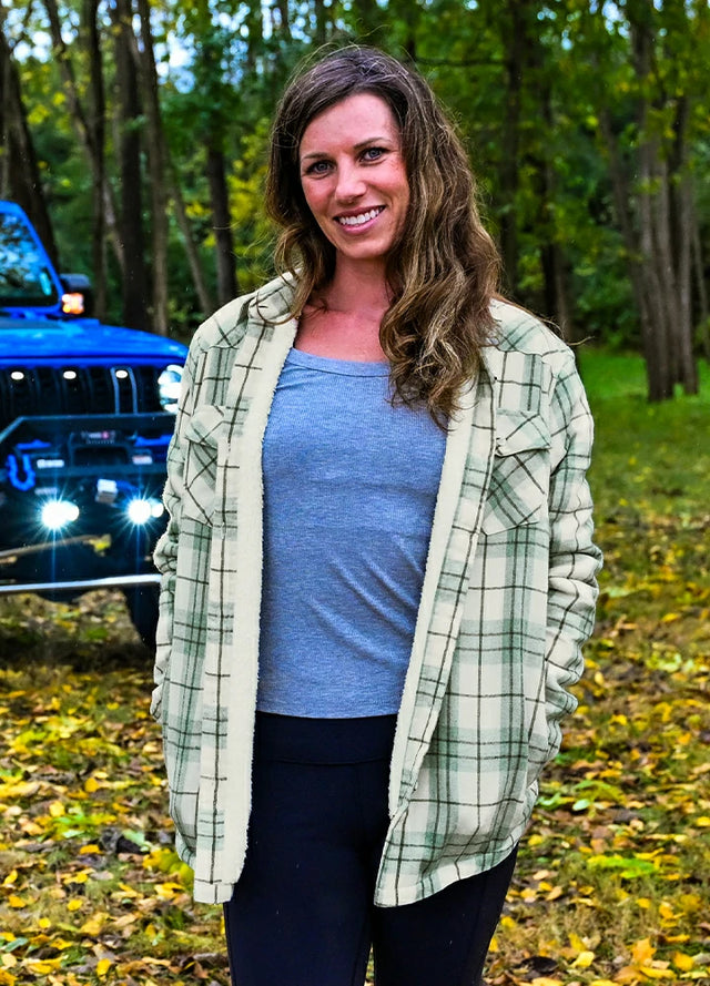 Women's Cozy Flannel Shirt Jacket,Sherpa-Lined Jacket