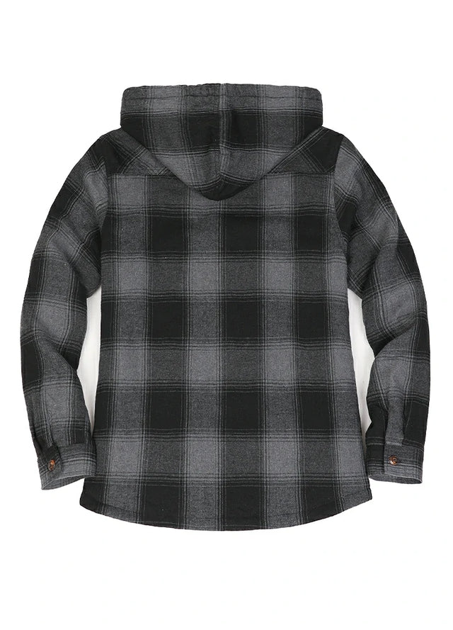 Women's Sherpa-Lined Flannel Jacket Full Zip Up Hooded Plaid Shirt