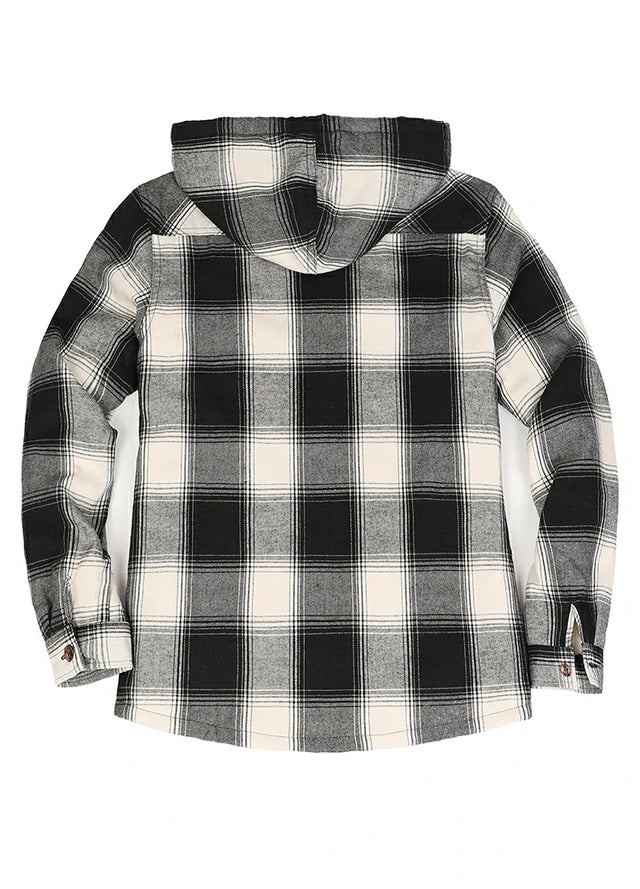 Women's Sherpa-Lined Flannel Jacket Full Zip Up Hooded Plaid Shirt