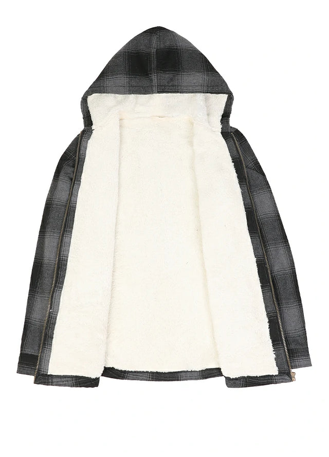 Women's Sherpa-Lined Flannel Jacket Full Zip Up Hooded Plaid Shirt