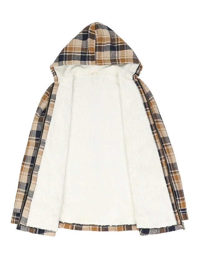 Women's Sherpa-Lined Flannel Jacket Full Zip Up Hooded Plaid Shirt