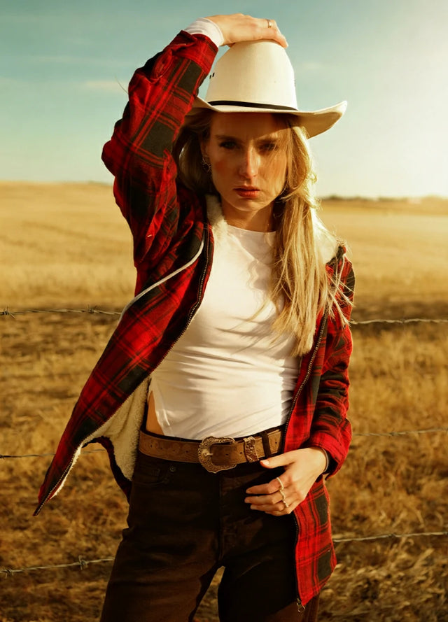 Women's Sherpa-Lined Flannel Jacket Full Zip Up Hooded Plaid Shirt