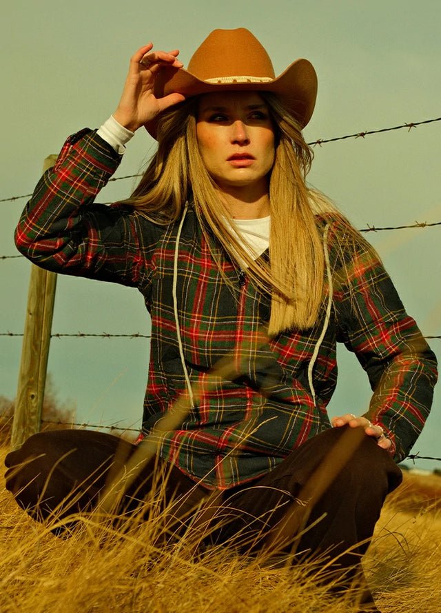 Women's Sherpa-Lined Flannel Jacket Full Zip Up Hooded Plaid Shirt