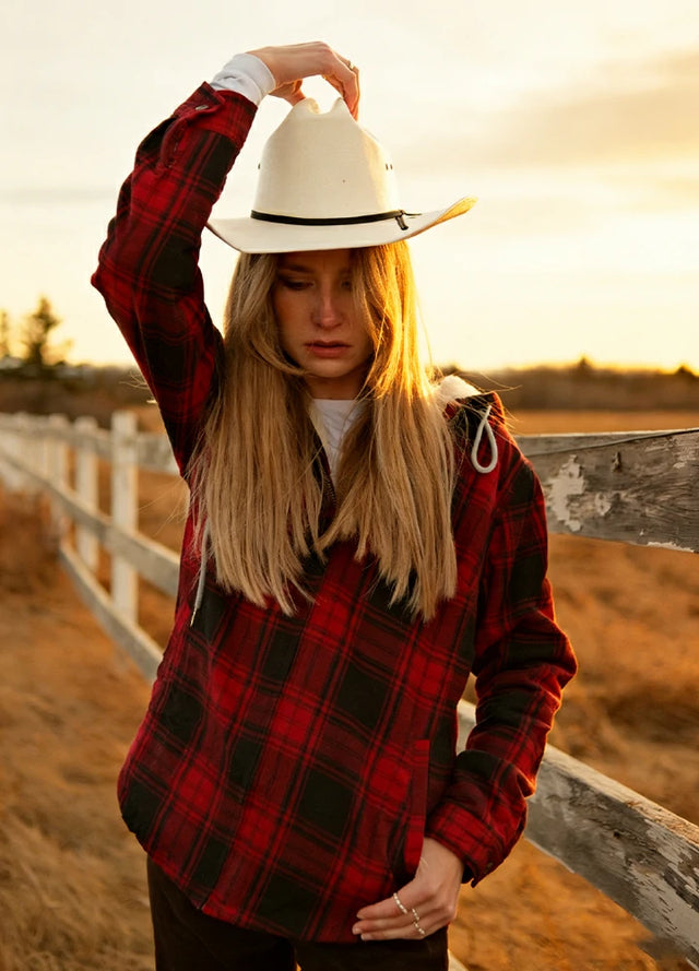 Women's Sherpa-Lined Flannel Jacket Full Zip Up Hooded Plaid Shirt