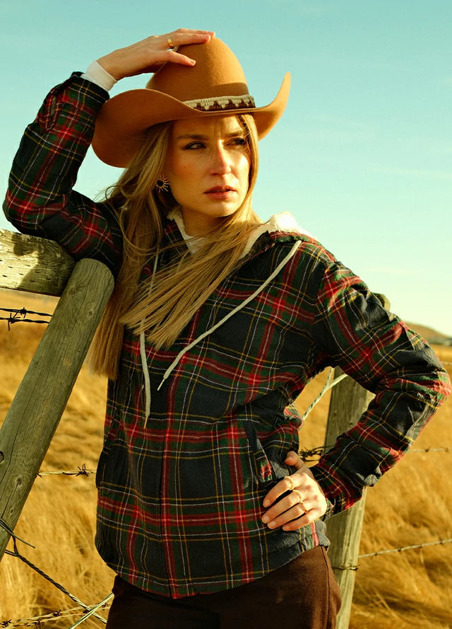 Women's Sherpa-Lined Flannel Jacket Full Zip Up Hooded Plaid Shirt