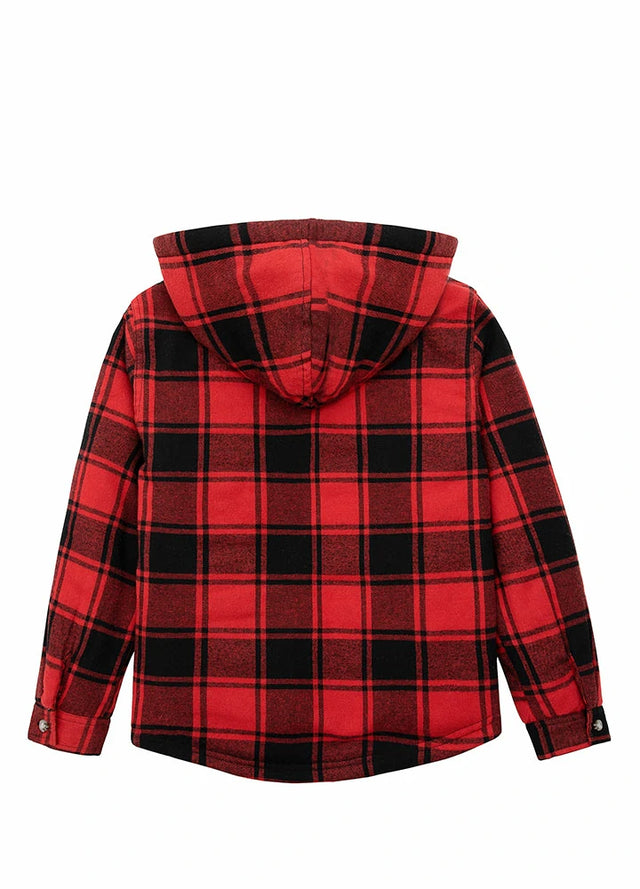 Boys red and black flannel jacket reverse side