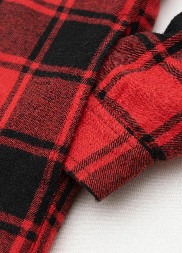 Boys' red and black hooded flannel jacket with two side pockets