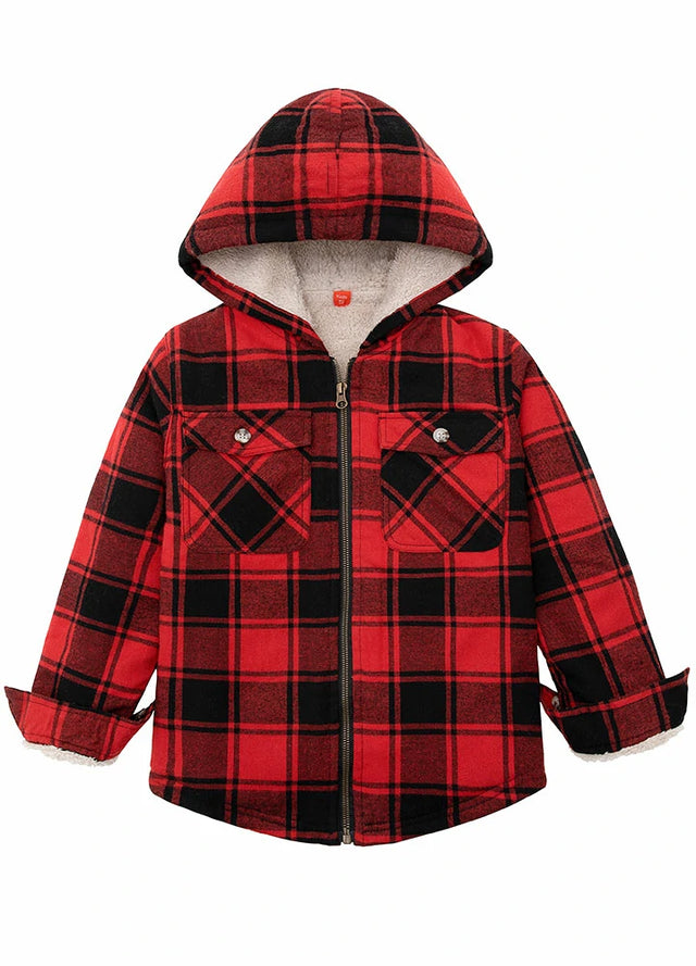 Red and black flannel for boys – front angle