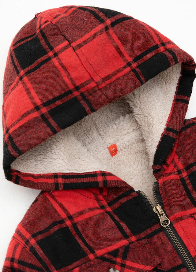 Boys' Red and Black Comfort Hood Flannel Jacket