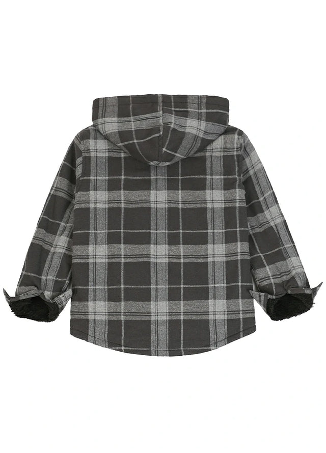 Boys Full Zip Up Sherpa Lined Plaid Flannel Jacket