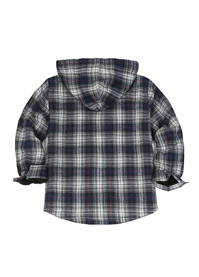 Boys Full Zip Up Sherpa Lined Plaid Flannel Jacket