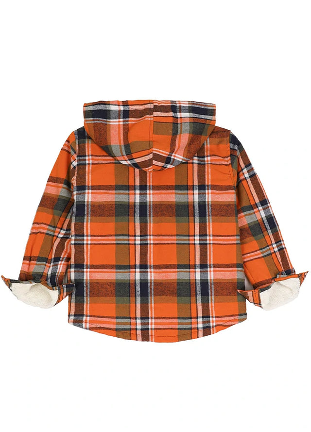 Boys Full Zip Up Sherpa Lined Plaid Flannel Jacket