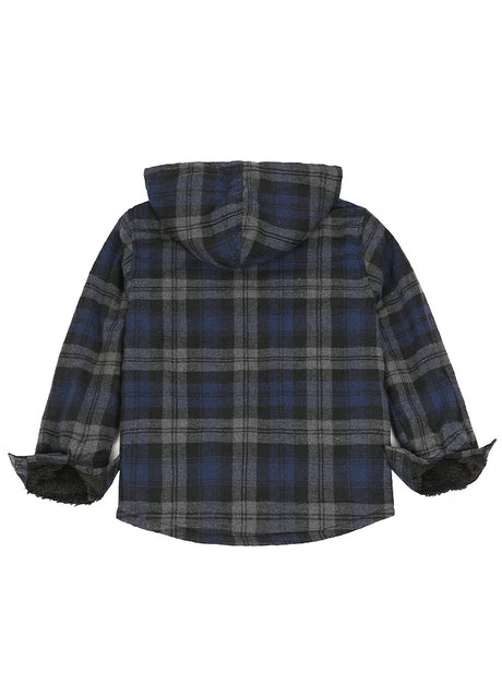 Boys Full Zip Up Sherpa Lined Plaid Flannel Jacket