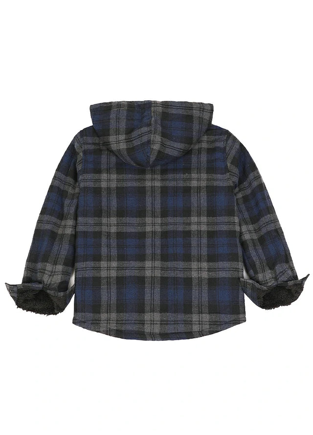 Boys Full Zip Up Sherpa Lined Plaid Flannel Jacket