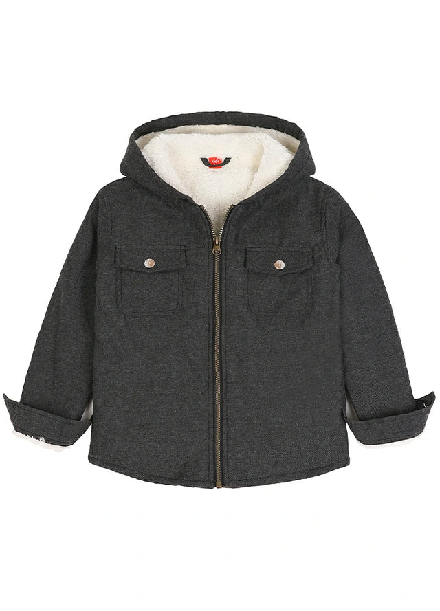 Boys Full Zip Up Sherpa Lined Plaid Flannel Jacket