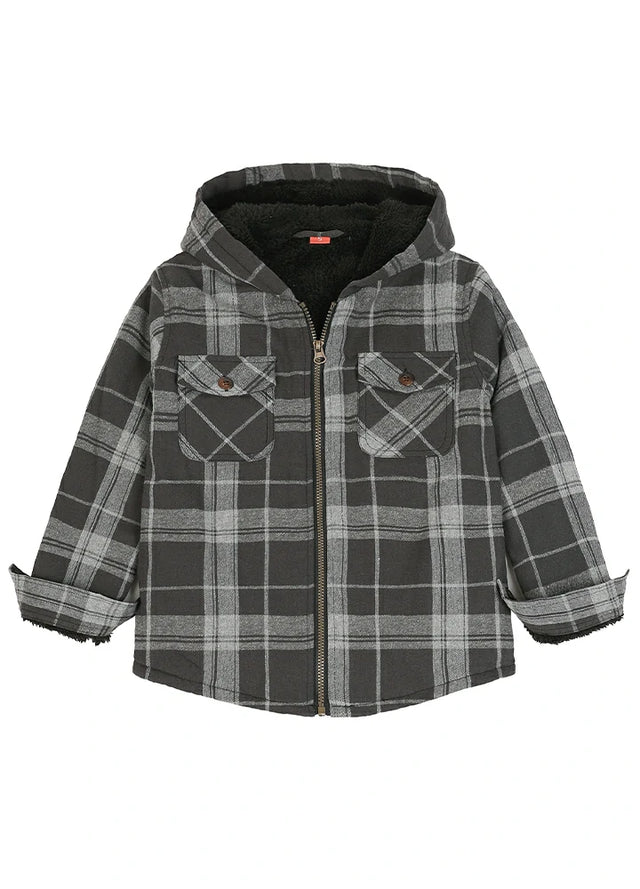 Boys Full Zip Up Sherpa Lined Plaid Flannel Jacket