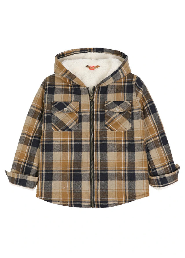 Boys Full Zip Up Sherpa Lined Plaid Flannel Jacket