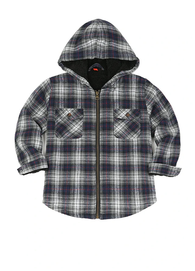 Boys Full Zip Up Sherpa Lined Plaid Flannel Jacket
