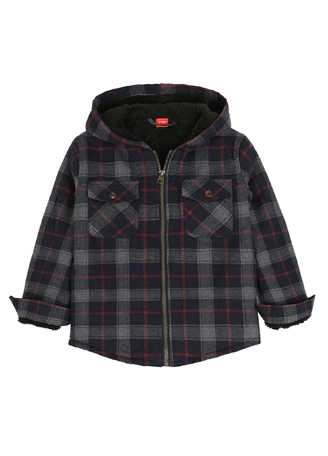 Boys Full Zip Up Sherpa Lined Plaid Flannel Jacket