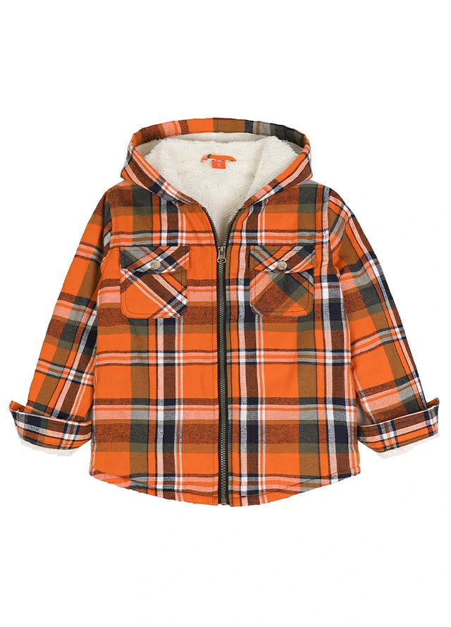 Boys Full Zip Up Sherpa Lined Plaid Flannel Jacket