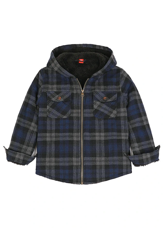 Boys Full Zip Up Sherpa Lined Plaid Flannel Jacket