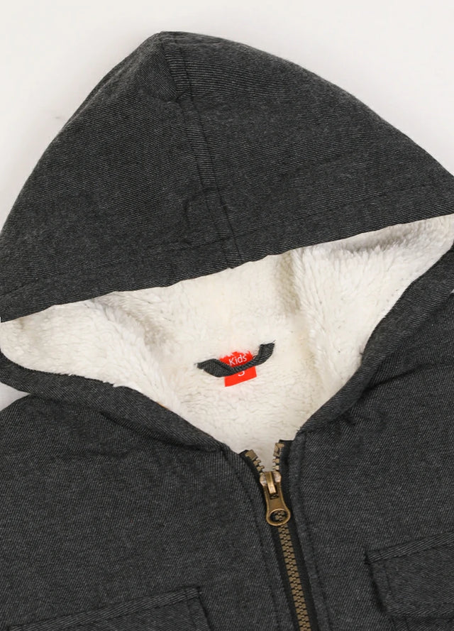 Boys Full Zip Up Sherpa Lined Plaid Flannel Jacket