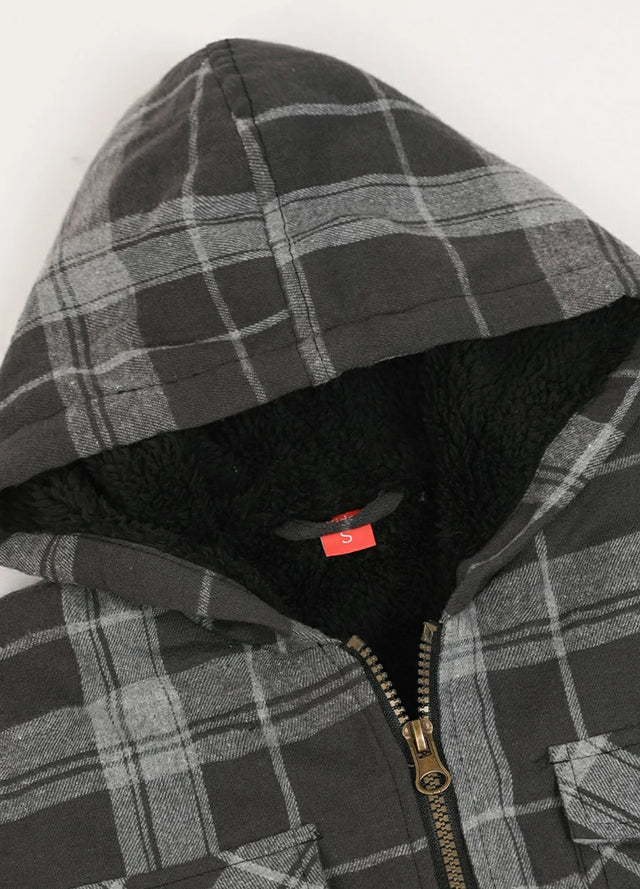 Boys Full Zip Up Sherpa Lined Plaid Flannel Jacket