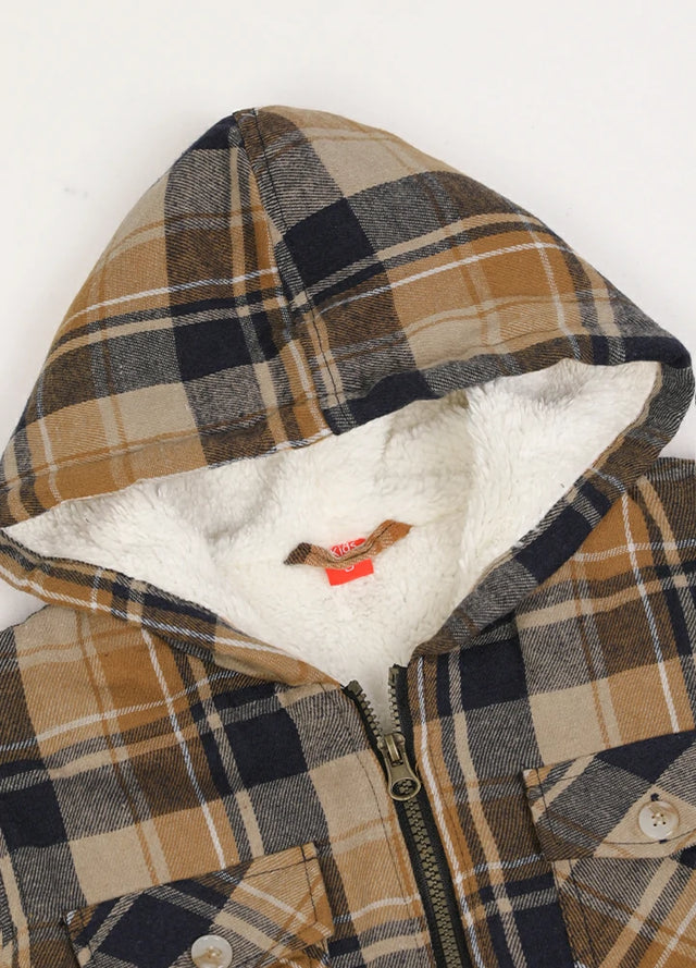 Boys Full Zip Up Sherpa Lined Plaid Flannel Jacket