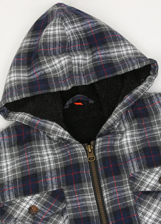 Boys Full Zip Up Sherpa Lined Plaid Flannel Jacket